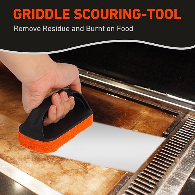 14-Piece Griddle Cleaning Kit for Blackstone and Camp Chef, Non-Scratch Scouring Pads for Cleaning Kitchen, Bathroom, Flat Top Grill Cleaning Kit with 13 Griddle Scrubber Pads with 1 Upgraded Handle