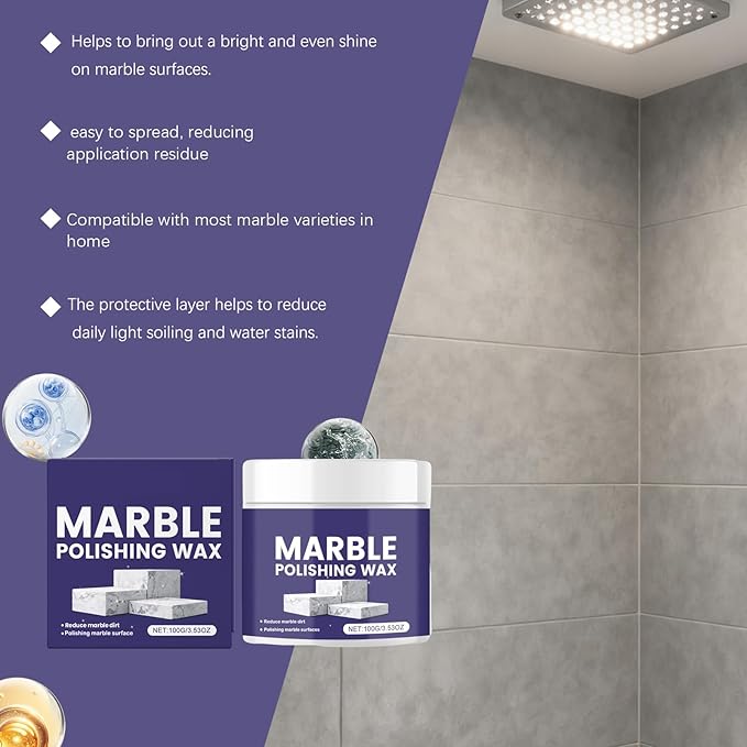 Marble Polishing Wax, Gentle Stone Polish Wax, Ceramic Tile Cleaner for Kitchen, Bathroom and Floors, Durable Shine, Smooth Finish, Marble Care and Protection, Easy to Apply (3Pcs)