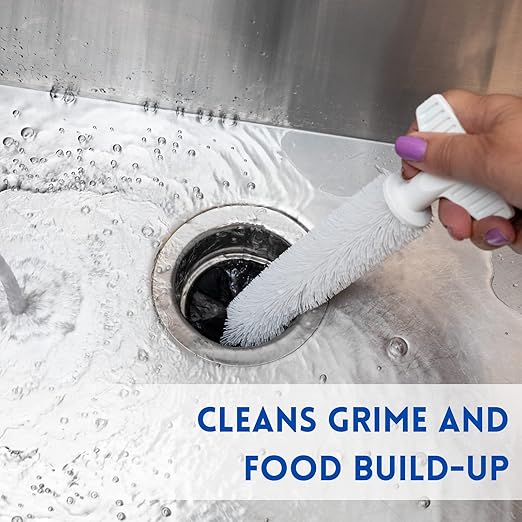 Universal Garbage Disposal Cleaner and Deodorizer, 12" Long Sink & Drain Brush Cleaner for Eliminating Residues & Odor, Sturdy T-Grip Handle, USA Made Sink Disposal Cleaning Brush by FryOilSaver Co.