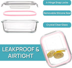 Vtopmart 5 Pack 35oz Glass Food Storage Containers with Lids, Meal Prep Containers, Airtight Reusable Lunch Container Set, Safe for Oven, Microwave, Freezer, and Dishwasher, Pink