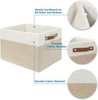 6 Pack Fabric Storage Baskets for Shelves, Closet Storage Bins for Shelves, Fabric Baskets for Organizing with Handles for Home and Office (White with Beige,15"L*10.2"W*9"H)