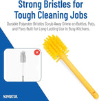 SPARTA 12 Inch Bottle Brush with Polyester Bristles and Plastic Handle, Color Coded, Large Round Head Cleaner for Bottles Jars and Food Service Equipment, Yellow