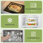 HOMBERKING 8 Pack Glass Food Storage Containers with Lids, Meal Prep Containers, Airtight Bento Boxes with Leak Proof Locking for Microwave, Oven, Freezer and Dishwasher, BPA Free, 5-35oz, white