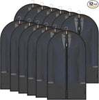 BALEINE 40'' Translucent Garment Bags, 12 Packs PEVA Dress Bag for Closet Clothes Dresses Suit Coats Storage (Black, 12PK)