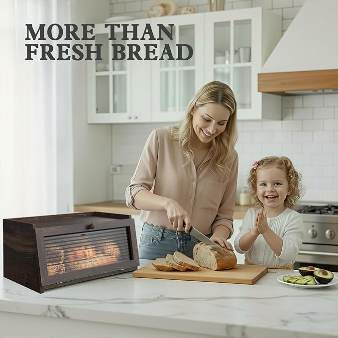 LOHASOK Bread Box for Kitchen Countertop Large Farmhouse Bread Container Bread Storage with Window Wooden Bread Holder