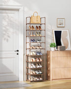 Kitsure Shoe Rack - 10-Tier Shoe Organizer with Detachable Fabric Shelves & Metal Frame, Tall Shoe Rack for Closet, Entrance, Living Room, 16.9" Wide - 10 Tier, Brown