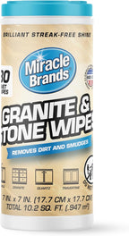 MiracleWipes for Granite & Stone, Clean, Protect, Polish Stone, Marble, Quartz, Slate, Tile, Laminate Surfaces in Kitchen and Bathroom - 30 Count