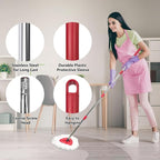 Spin Mop Replacement Set for O-Ceda EasyWring 1-Tank System, Includes 2 Mop Head Replacement, 1 Spin Base, 1 Scrubber Head, 1 Mop Handle (30-58in Adjustable 4-Section Pole)