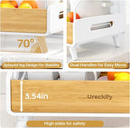 Urackify 2-Tier Dish Drying Rack, Large Stainless Steel & Bamboo Dish Rack for Kitchen Counter, Dish Drainers with Adjustable Automatic Spout, Drying Rack Kitchen with Utensil Holder, White