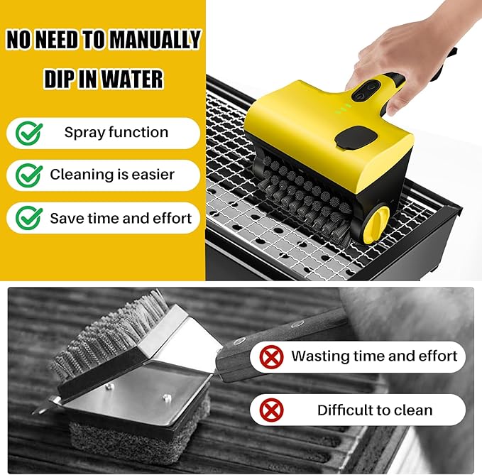 2 in 1 Electric Grill Brush, Rechargeable Barbecue Grill Cleaner with 2 Brush Heads, 360° Rotating Cleaning Brush Grill Accessories