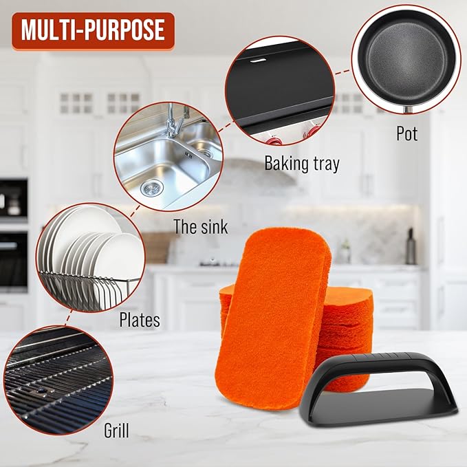 6-Piece Griddle Cleaning Kit for Blackstone, Flat Top Grill Cleaning Kit Non-Scratch Scouring Pads for Kitchen - 5 Scrubber Pads and 1 Handle