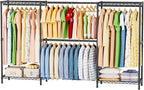 SINGAYE Clothes Rack Portable Closet Coat Wardrobe Heavy Duty Clothing Racks System Organizers and Storage for Hanging Clothes Garment Rack Adjustable with Shelves 15.8" D*(77-88) W*76.5" H Black