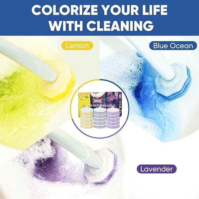60Ct Aromative Toilet Brush Refills, Toilet Bowl Cleaner Refills, Double-Layer Cleaning Pads Added, Disposable Refill Heads for Toilet Bowl Cleaner Wands, Bulk （Patented）
