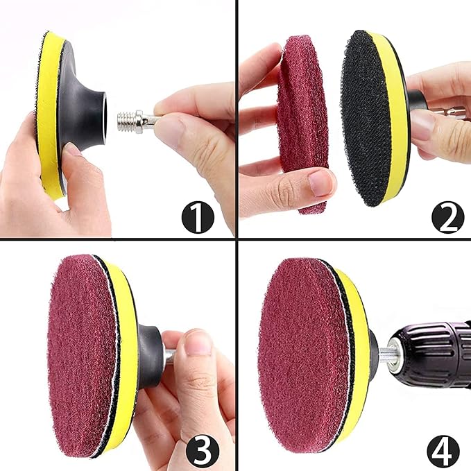 Auniwaig 1000-Grits 7 Inch Scrubber Scouring Pads Gray-Multipurpose, Drill Scuffing Disc Hoop and Loop Cleaning Kit for Bathroom & Kitchen 6pcs