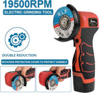 Cordless Brush Angle Grinder Kit, 19500rpm Mini Electric Angle Grinding Tool with 2pcs 16.8V 2000mAh Batteries and 5-Cutting Discs, Grinder Handheld Cutter for Metal Wood