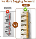 Over The Door Organizer with 6 Large Pockets, Over the Door Storage 12 Side Pockets, Hanging Door Organzier 44 lb Load Behind Door Storage Hanging Shelf for Closet Wall Bathroom Nursery, 6-Tier Beige