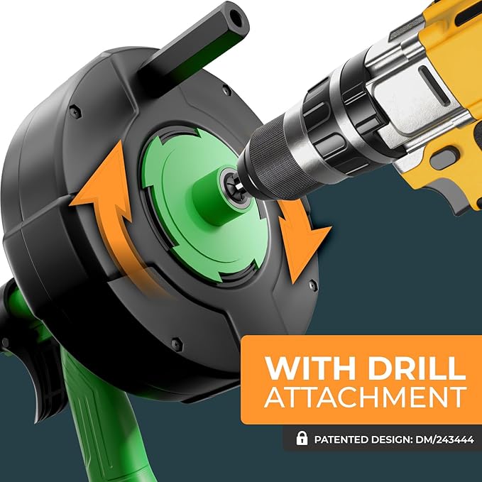 drain snake [25FT] - Auto Feed - Ideal plumbing snake for sink and drain unblocking - Solid drain auger for real DYIs!