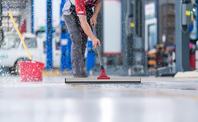DSV Standard Professional Floor Squeegee for Concrete Floor, 24" Large Heavy Duty Squeegee for Floor, Squeegee Broom for Floor with Telescopic Handle 30”–57” for Tiles, Garage, Deck, Bathroom, Window