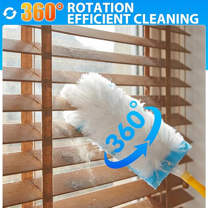 50 Count Disposable Duster Refills for Swiffer Dusters with 1 Handle - 360° Multi-Surface Larger Size Feather Dusters, Dusting Kit for Cleaning Home, Furniture, Blinds and Ceiling Fans