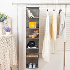 BrilliantJo 6 Shelves Hanging Closet Organizer, 2 Pack Hanging Storage with 4 Side Pockets for Clothes Shoes, 43.5"x12"x12"(Grey)