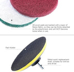 Swpeet 16Pcs 5Inch 3 Different Color Scrubbing Pads Drill Powered Brush Tile Scrubber Scouring Pads Cleaning Kit, Abrasive Buffing Pads Replacement with 1 Pcs Hook Attachment for House Cleaning