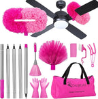 Ceiling Fan Cleaner Duster with 60 inch Extension Pole, Dusters for Cleaning High Ceiling Fan Blades, Dusters Kit with Storage Bag, Cleaning Tools for Families (13pcs)