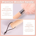 Pink Ostrich Feather Duster with Wooden Handle, 13.5 inch Natural Fluffy Cleaning Tool for Dusting Home, Car, Delicate Surfaces, Reusable Decorative Duster for Ledges, Blinds & Delicate Home Decor