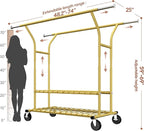 Raybee 74" W Clothes Rack Load 630 LBS, Clothing Racks for Hanging Clothes, Adjustable Heavy Duty Clothes Rack, Double Rods Metal Garment Rack for Bedroom Wardorbe Closet Living Room