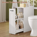 UPOSOJA Over The Toilet Storage Cabinet with Pulley, Bathroom Organizer W/6 Hooks for Restroom, Laundry, Plant Stand (White)