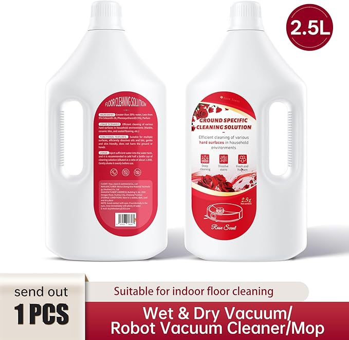 2.5L Floor Cleaning Solution Compatible with Roborock/Eufy/iRobot/Ecovacs/Dreame/Shark, Fragrance Deodorization, Deep Cleans for Multiple Hard Floors (2.5 Liter, 【Rose】)