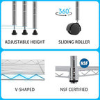 30" L×14" W×60" H Wire Shelving Unit Commercial Metal Shelf with 5 Tier Casters Adjustable Layer Rack Strong Steel for Restaurant Garage Pantry Kitchen Garage，Chrome