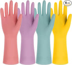 4 Pairs Rubber Kitchen Dishwashing Gloves - Colorful Reusable Household Cleaning Gloves Outdoor Chores for Women & Men (Medium)