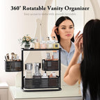 3 Tier Bathroom Counter Organizer, Rotating Countertop Vanity Storage Cabinet with Standing Shelf, Cosmetic Holder for Skincare & Makeup, Kitchen Spice Rack, Bedroom Nightstand Organizer, Black