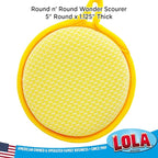 LOLA Round N' Round Wonder Non-Scratch Scouring Pad, 6 Pack, Metallic on One Side, Nylon Net Sponge On Other Side, Hang Hole, Assorted Colors