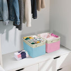 BALEINE 4 Pack Fabric Storage Bins for Shelves, Linen Storage Baskets for Organizing, Decorative Closet Bins for Clothes, Home (Pink, 12"x8"x8")
