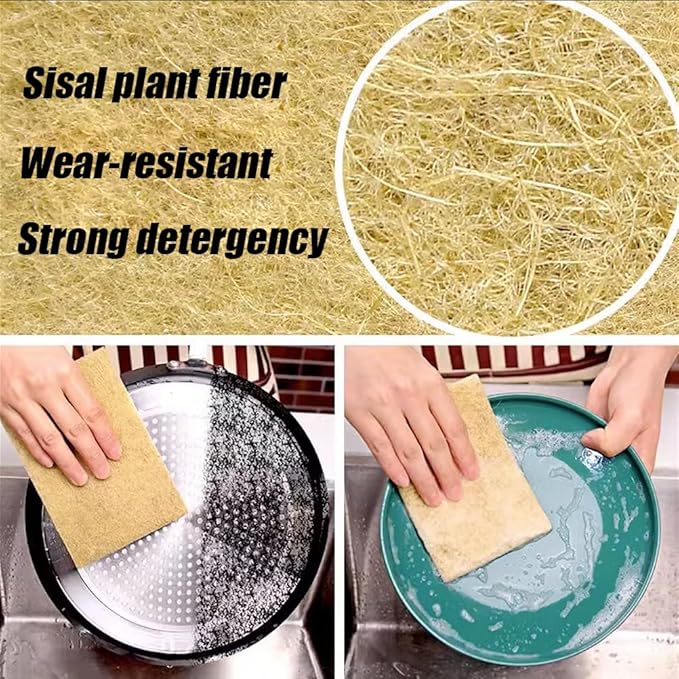 Natural Scouring Pads 10 Pack- Dish Scrubber Non-Scratch Sisal Cleaning Scrub Pads, Eco-Friendly Glass Coconut Fiber Kitchen Scrubbers for Pans and Pots, Compostable, Biodegradable (10 Pack)