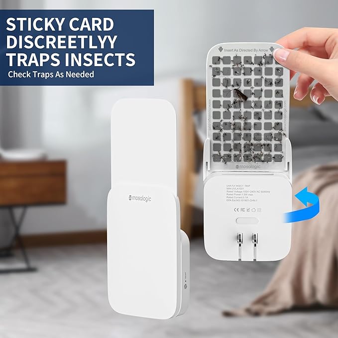 Mosalogic Fly Insect Trap Plug-in Mosquito Killer Indoor Gnat Moth Catcher Fly Tapper with Night Light UV Attractant Catcher for Home Office White-2pack