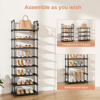 LANTEFUL Tall Shoe Rack 8 Tiers, 16-20 Pairs Shoe and Boots Organizer Storage Sturdy Shoe Shelf, Narrow Vertical Shoe Rack for Entryway, Closet, Metal Shoe Organizer with 5 Hooks