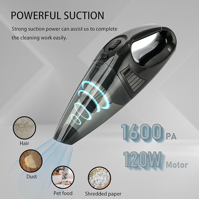 Handheld Vacuum Cordless Portable Rechargeable Strong Suction Car Vacuum Cleaner Powerful Hand Held Vacuum Cleaner with Multi Accessories for Home Office Auto Car Pet (White)