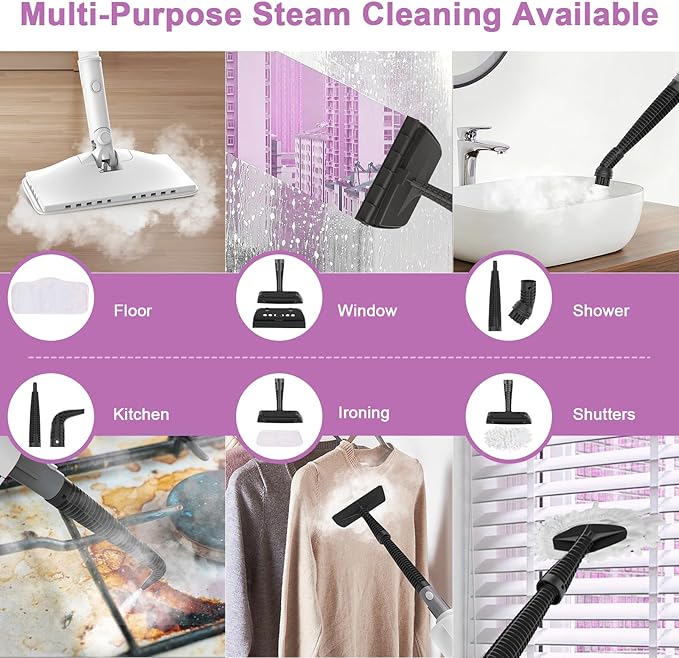 7-in-1 Steam Mop, 1200W Rotated Steam Cleaner for Home, 2 Modes, 400ML Removable Tank, 23FT Power Cable, 2 Washable Pads, Steamer for Hard Floor, Laminate Floor, Tiles Cleaning（Onion White）
