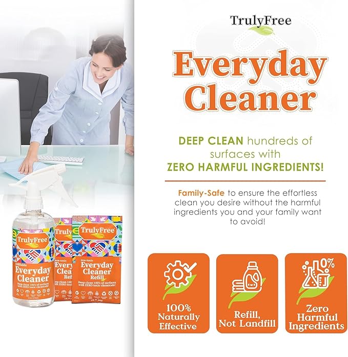 Truly Free Everyday Cleaner - Multipurpose Cleaner Spray, Kitchen Counter Cleaner, Natural Cleaning Products, Multi-Surface Household Solution - Pack of 3