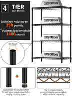 Golpart 4 Tier Heavy Duty Shelves Adjustable Storage Shelf Organizer Metal Garage Wire Shelving Unit Pantry 18" D x 36" W x 59" H,Black