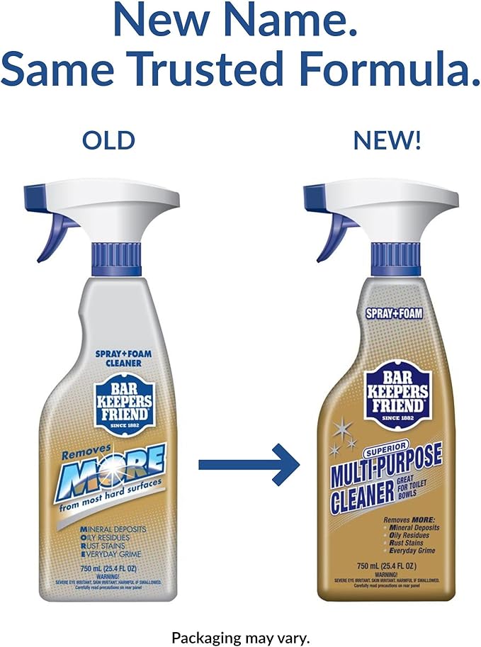 Bar Keepers Friend MORE Spray + Foam Multipurpose Cleaner (2 x 25.4 oz) & Dish Fish Dual Sponge for Bathroom, Kitchen & Outdoor Use on Stainless Steel, Aluminum, Brass, Tile, Ceramic, Porcelain & More