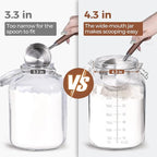 ComSaf 1 Gallon Square Glass Jars with Airtight Lids (135oz, Set of 2), Extra-Wide Mouth Canisters with Measurement Marks for Bulk Flour Storage, Fermenting Kombucha & Pickling