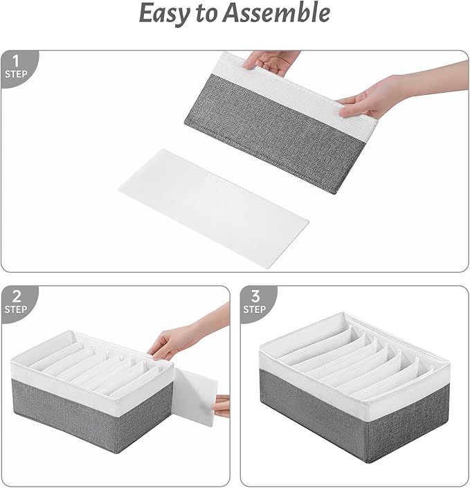 4 Packs T-shirt Drawer Organizers for Clothing,8 Grids Compartment Wardrobe Storage Box, Washable Clothes Organizer for Legging,Silk Scarve-12.59''x9.05''x5.9-GreyWhite