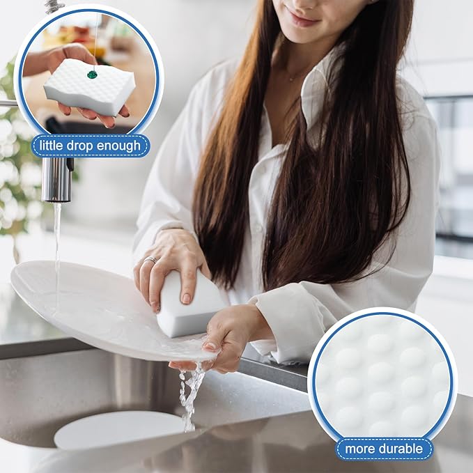 60 Pack Magic Extra Durable Sponge Eraser 3 Layer Density Cleaning Pads in Bulk Thick More Lasting Sponge Eraser for Bathroom Kitchen Floor Bathtub Toilet Cleaner(White)