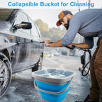 2.6 Gallon Collapsible Mop Bucket with Handle for Household Cleaning, Portable Silicone Ice Bucket for Outdoor Camping Fishing Car Washing, Square Plastic Wash Basin Tub for Bathroom Cleaning Supplies
