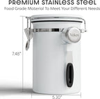 Veken Coffee Canister with Window, Airtight Stainless Steel Kitchen Food Storage Container with Lids, Date Tracker and Scoop for Grounds Coffee, Beans, Tea, Flour, Cereal, Sugar Jars, 22OZ, White