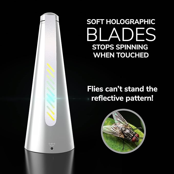 Fly Fans for Tables by Modern Lyfe - AA Battery & USB Powered - Fly Swatter Outdoor Camping Accessory Or for Food at Parties, Restaurants & Picnics, Bug Fan, Spinner Keeps Flies Away (2 Pack - Grey)