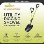 Sun Joe Garden Digging Shovel with 9" Steel Spear Head Blade and Assist Handle – Heavy-Duty, Back-Saving Gardening Tool for Planting, Landscaping, Trenching & Yard Work, Shovelution SJ-SHLV07